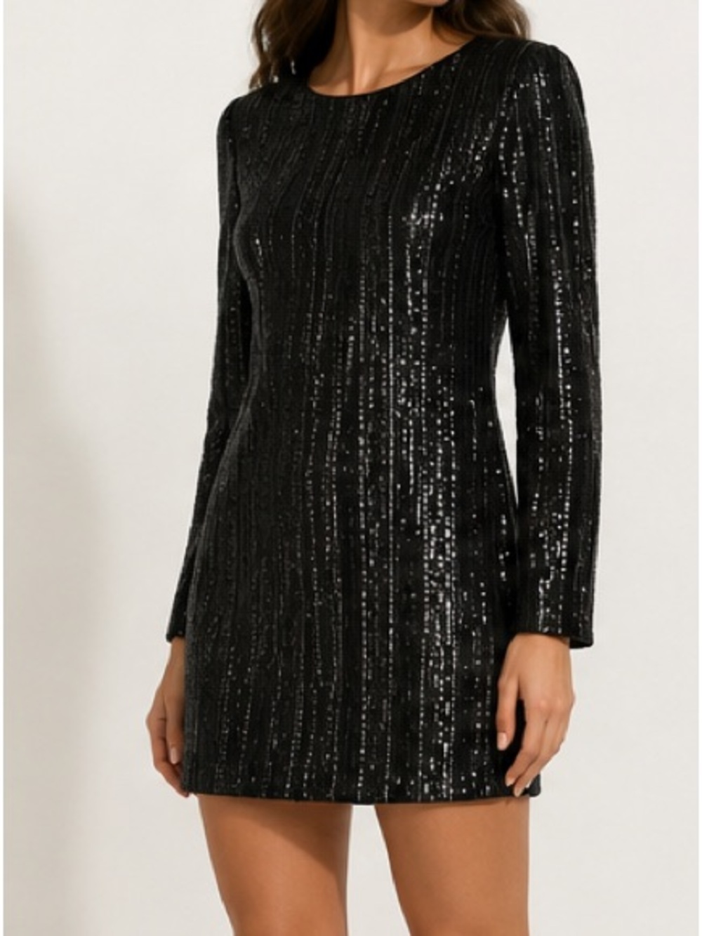 Dress The Population black sequin mini shift dress long sleeve Size S - Picture 2 of 10